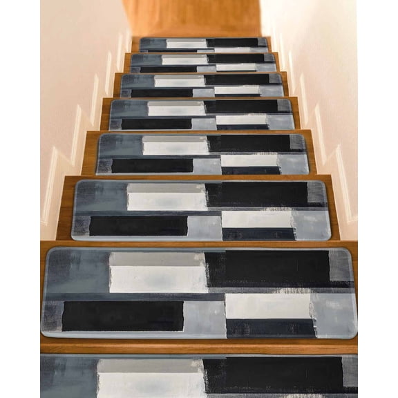 Black Grey Non-Slip Stair Treads for Wooden Steps, 15 Pack-8x30in Carpet Stair Mats with Adhesive Backing, Noise-Reducing Step Covers for Indoor Stairs, Easy to Install & Residue-Free