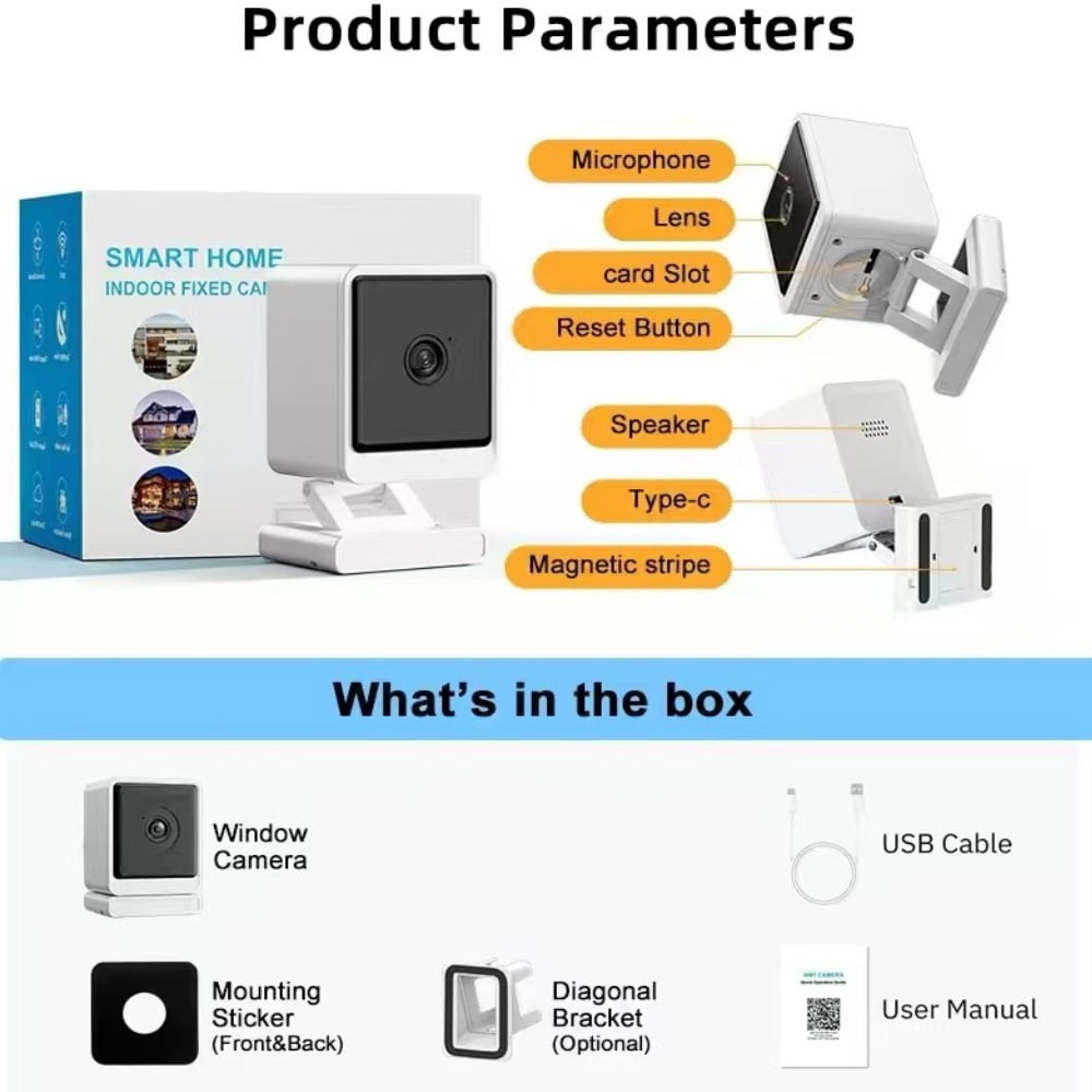AI Home Security Window Camera, Baby Monitor Camera, 3MP 1296P Resolution, 110Wide-angle Field of View, 4X Zoom, Al Enhanced Color Night Vision, 2.4G&5G Dual WiFi, Two-way Audio, Works with Alexa