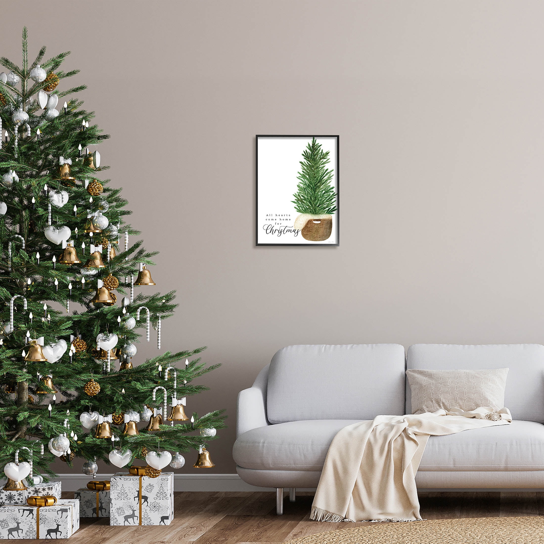 All Hearts Home For Christmas Phrase Holiday Graphic Art Black Framed Art Print Wall Art