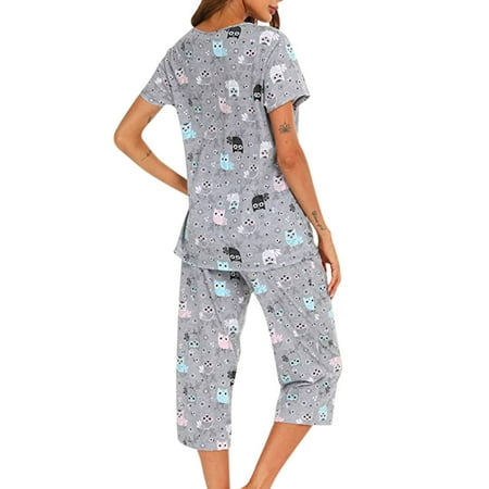 

JDEFEG Cute Sleepwear for Women Ma Am Summer Round Neck Suit Pajamas Short Sleeve Soft Womens Pajamas Set Womens Pajama Sets Matching Pajamas for Couples Polyester Spandex Grey M