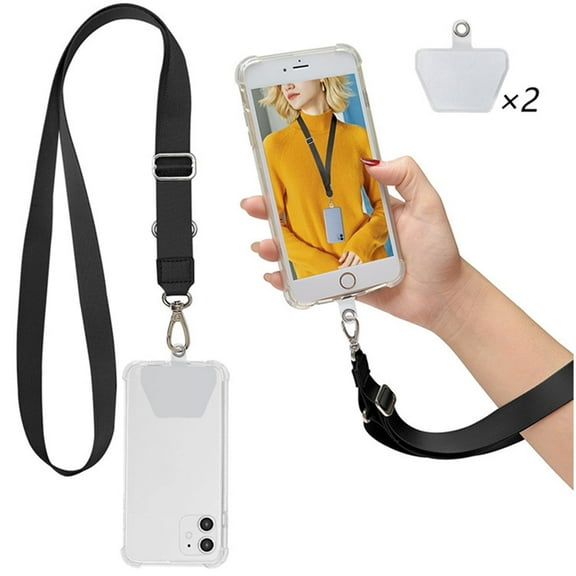 Black Phone Lanyard Neck Lanyard Wrist Strap with Patch Works with All Smartphones Cases Drop Protection 2 Pack