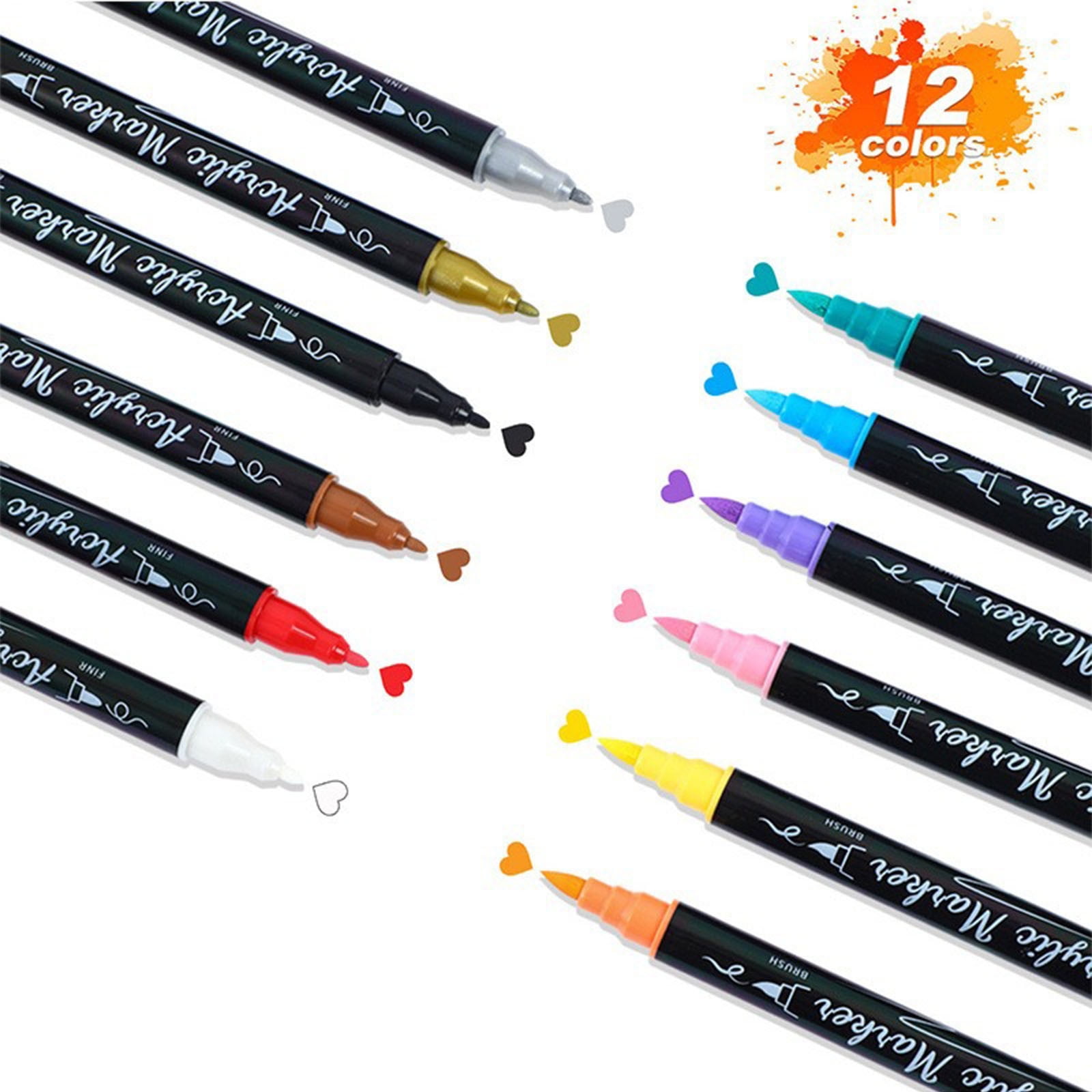 Acrylic Paint Markers 24 Colors Waterproof Opaque Dual Brush Tip Pens for Nail Art DIY Crafts Painting Lettering on Various Surfaces