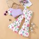 thumbnail image 1 of Pantalones Conjunto de verano con estampado floral y pantalones acampanados para niñas pequeñas (púrpura 2T) Cgtredaw Púrpura T 2-3 años Única para Niña, 1 of 7