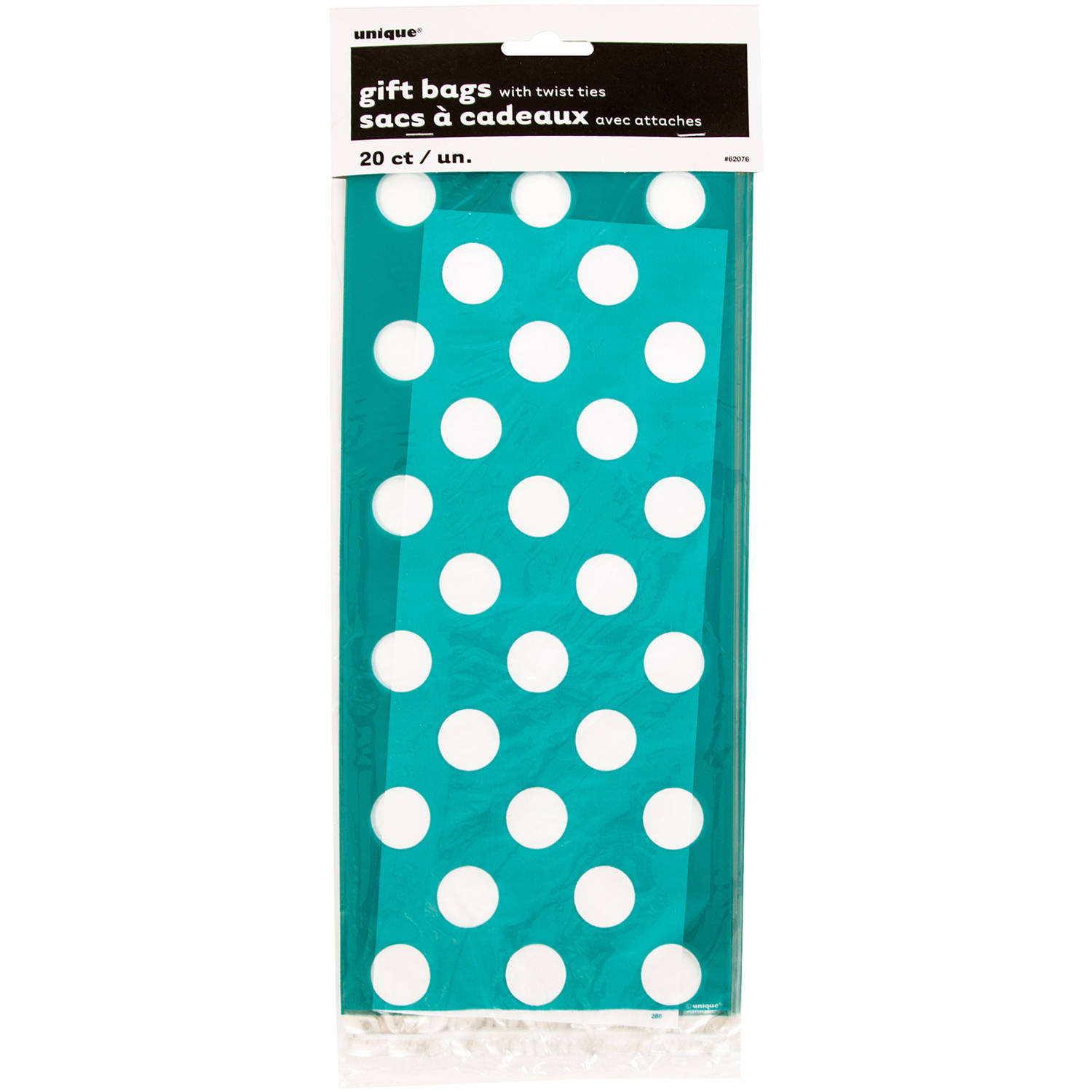 Teal Polka Dot Cellophane Bags, 20ct
