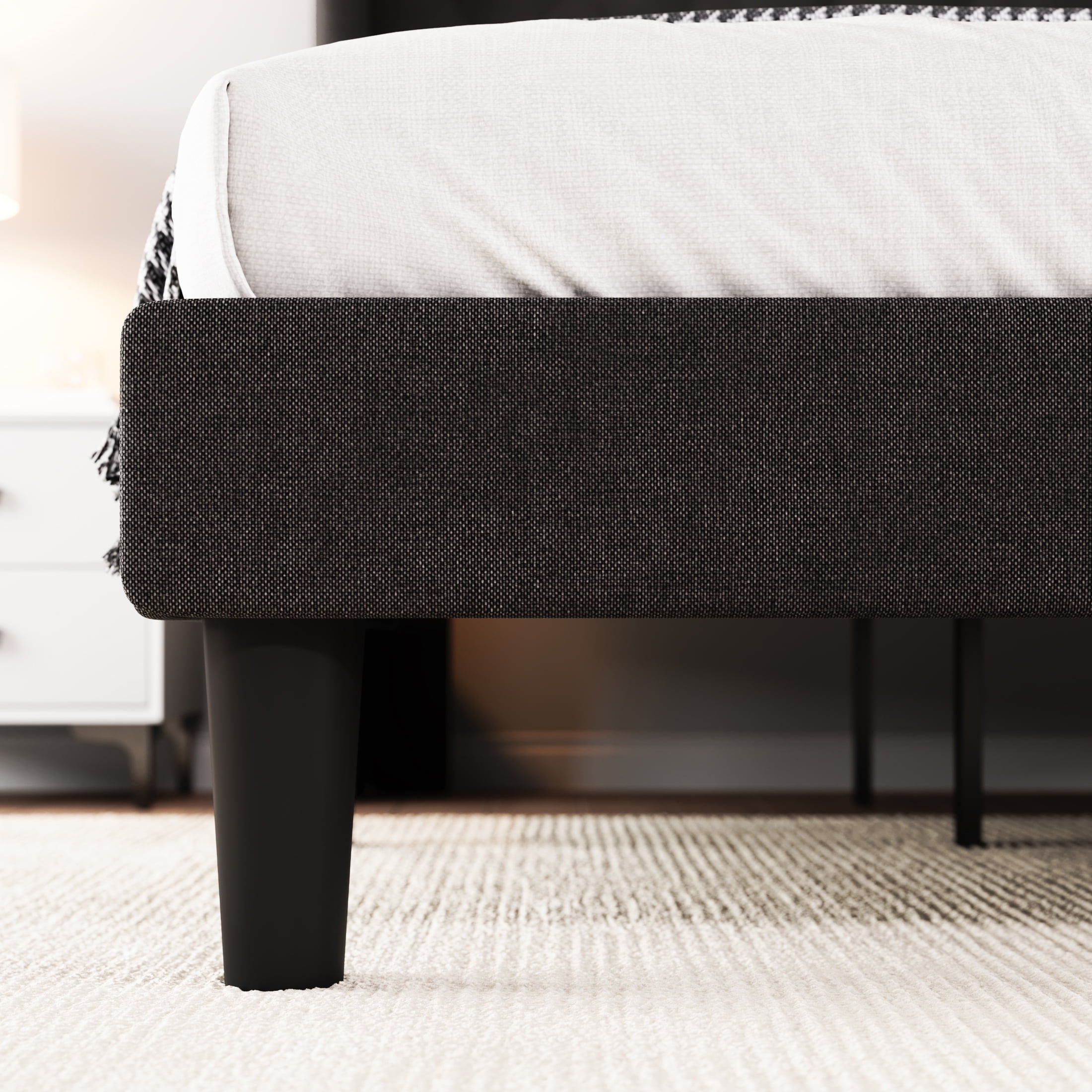 SHA CERLIN King Size Platform Bed Frame with Fabric Wingback&Tufted Upholstered Headboard, Dark Grey