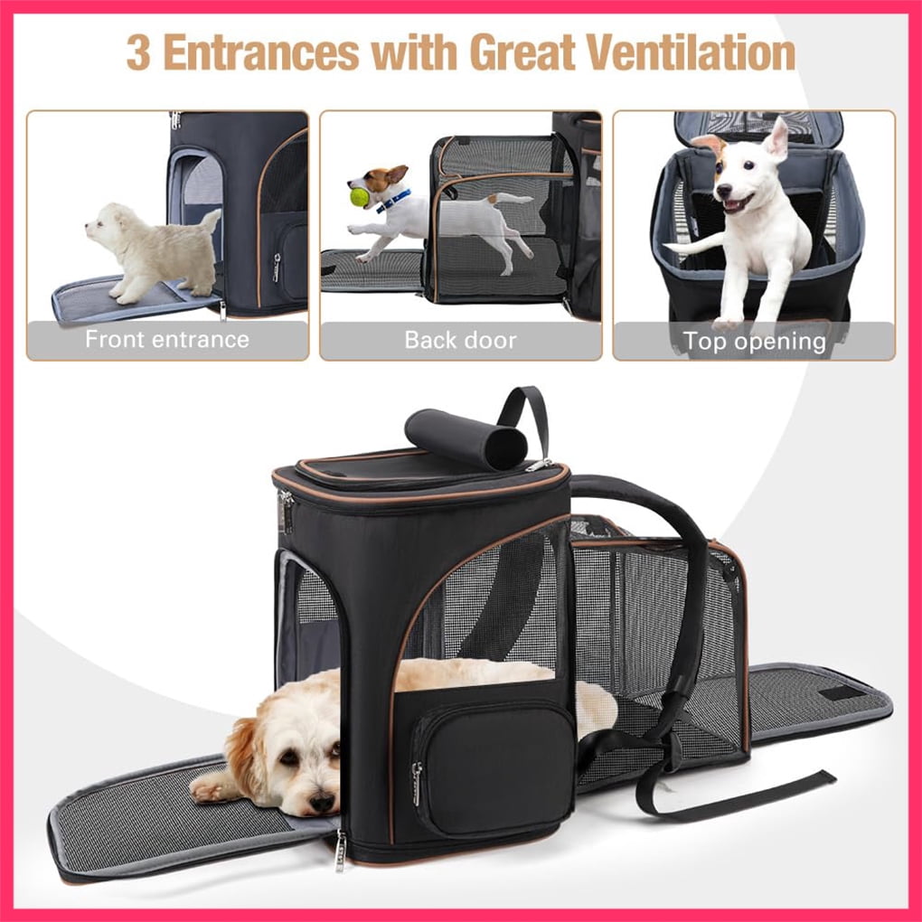 Lekesky Black Expandable Pet Backpack Carrier for Cat Dog, Airline
