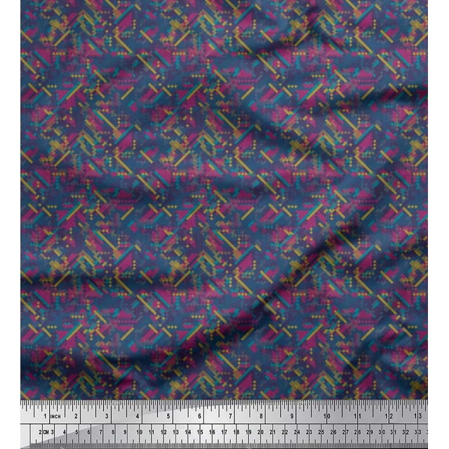 Soimoi Rayon Crepe Fabric Check & Texture Printed Craft Fabric by the Yard 46 Inch Wide