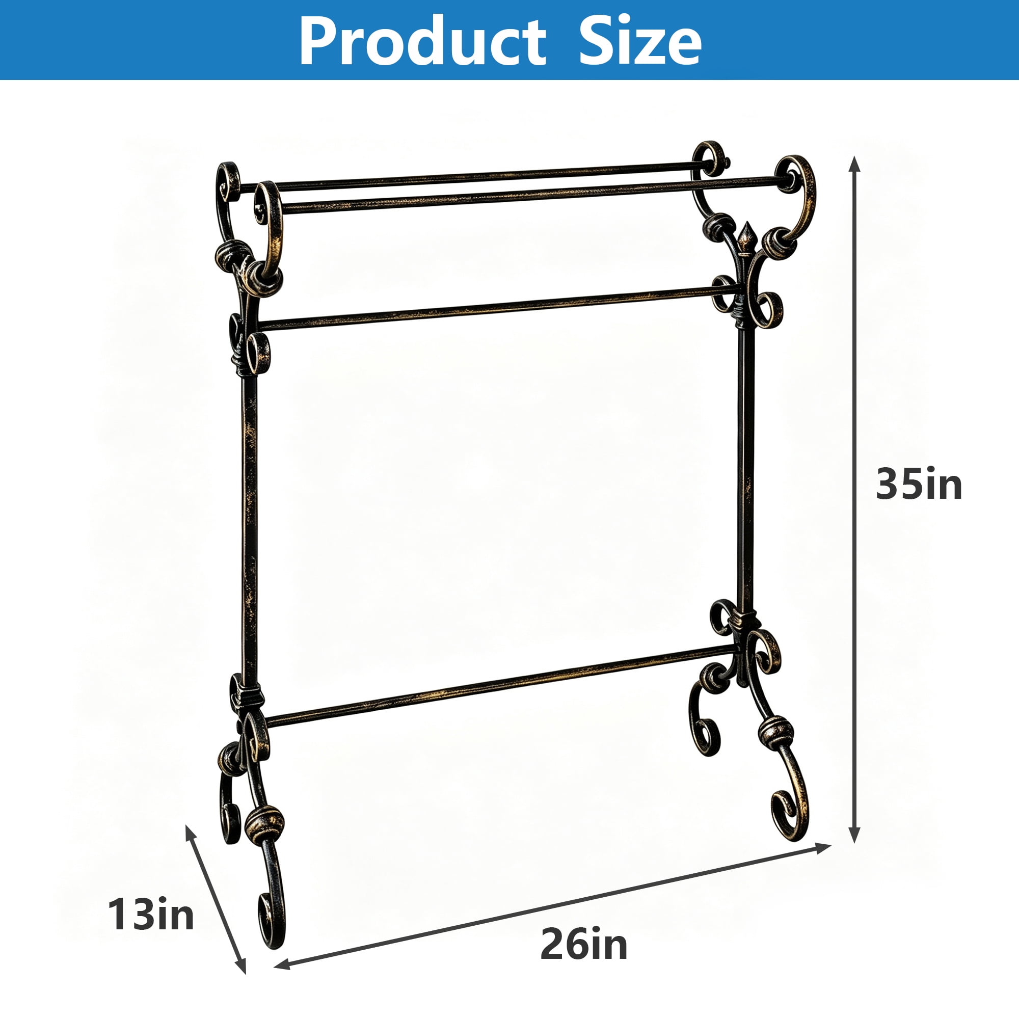 KOOL Antique Scroll Wrought Iron Freestanding Towel Rack, Free Standing Bathroom Towel Bar Stand, Rustproof Decorative Towel Drying Holder for Bathroom, Bedroom & Laundry Room