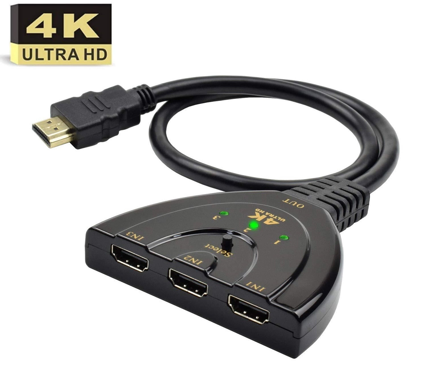 3 Port 4K HDMI Switch 3 in 1 Out with High Speed Switch Splitter Pigtail Cable Supports Full HD 4K 1080P 3D Player HDMI Switch