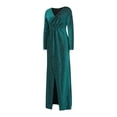 thumbnail image 2 of Yuemengxuan Plus Size Women One Piece Dress, Sexy Deep V Neck Long Dress Waist Belt Long Sleeve, 2 of 8