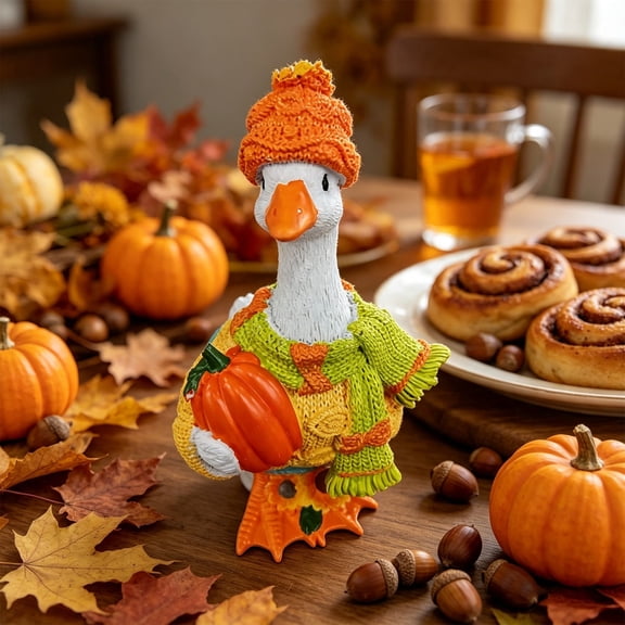 Halloween Sale Clearance!Fall Decorations for Home, Fall Figurine Resin Statue With Knit Hat Scarf Pumpkin Thanksgiving Tabletop Decor