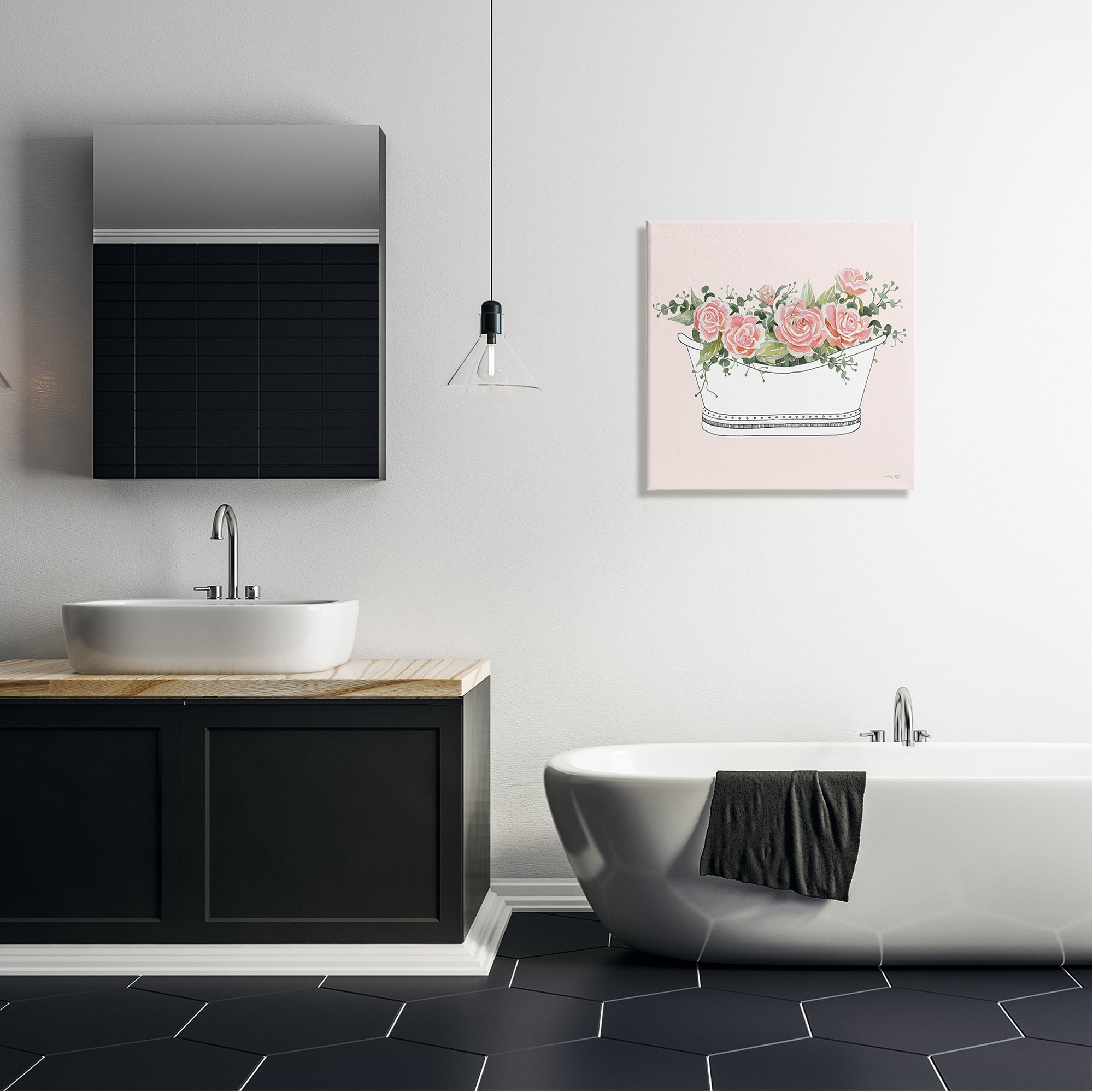 Stupell Industries Pink Rose Blossoms Casual Bathroom Bathtub Planter Graphic Art Gallery Wrapped Canvas Print Wall Art, Design by Cindy Jacobs