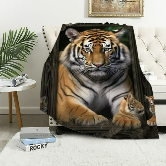JEUXUS Tiger Blanket Animal Throw Blankets Plush Cozy Flannel Ultra Soft Fuzzy Tiger Party Blanket Gifts for Girls Women Men Boy Adult Kids Adult