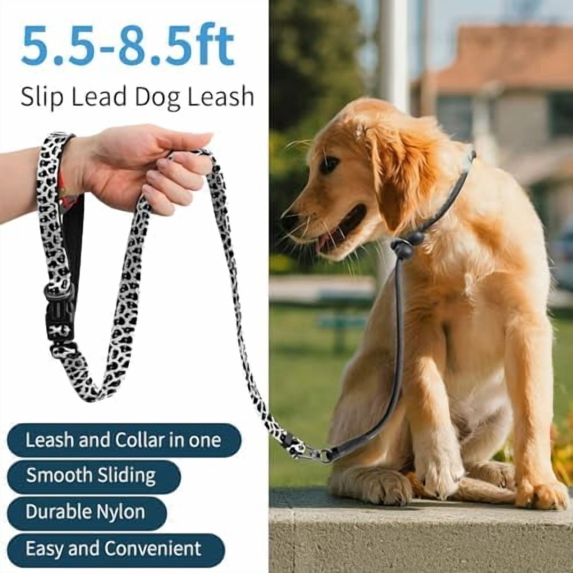 Slip Lead Dog Leash, Hands-Free No Pull Training Leash with Padded Handle for Medium Large Heavy Duty Dogs, Cow