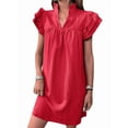 thumbnail image 2 of Women's Short Sleeve Tiered Mini Neck Sun Sundress Dress for Casual Beach Red S, 2 of 7