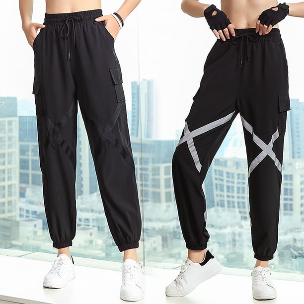 TFixol Pantalones jogger holgados para mujer Bolsillo elástico con correas cruzadas de secado rápido que absorbe la humedad