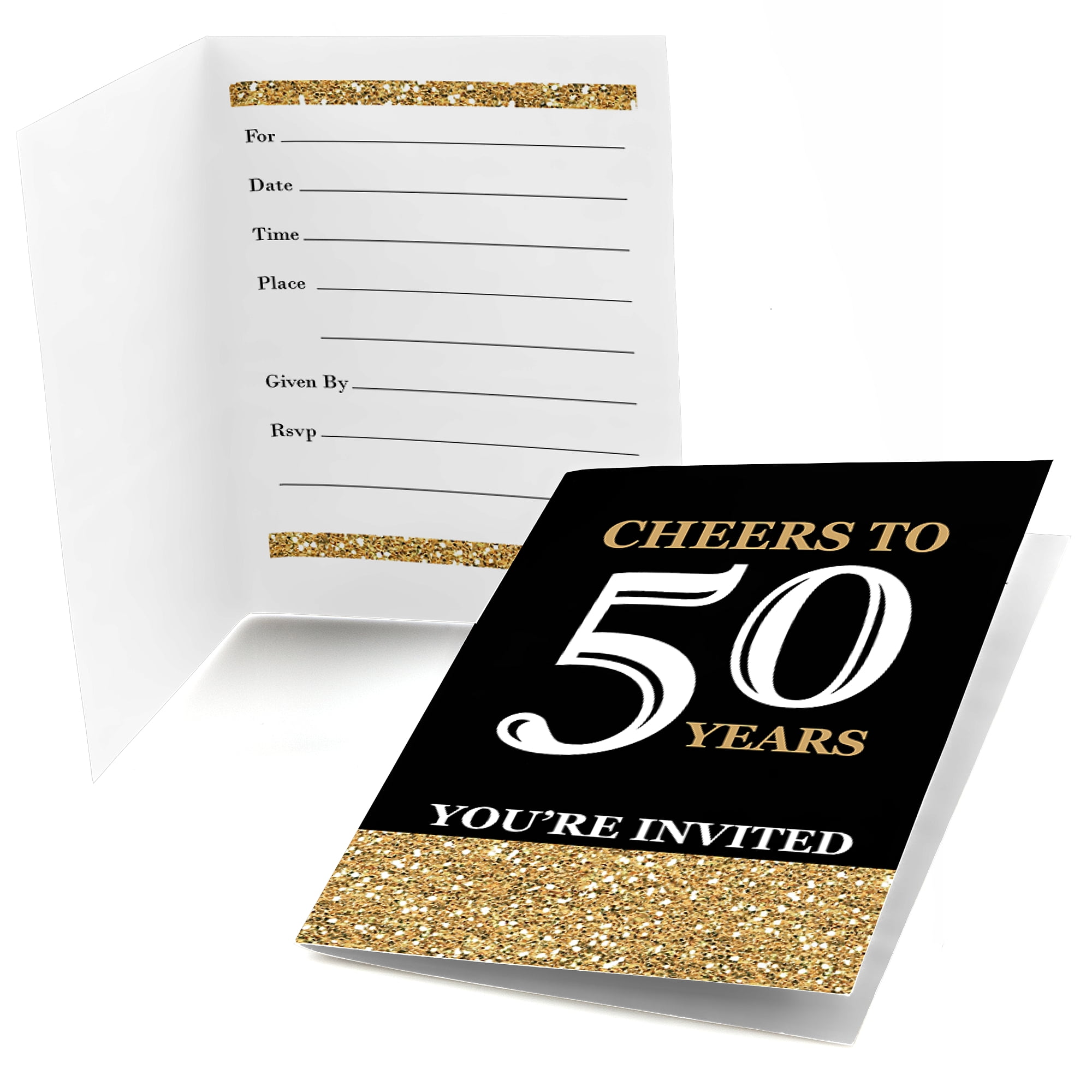 Adult 50th Birthday - Gold - Fill In Birthday Party Invitations (8 count)