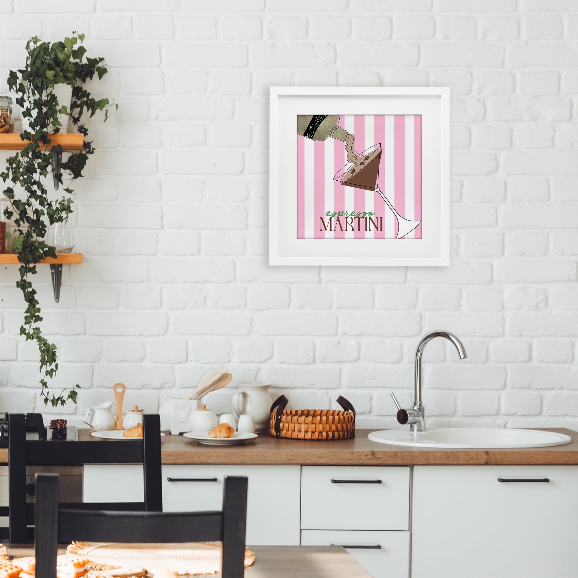 Stupell Industries Espresso Martini Pink Stripes White Framed Print Under Glass, design by Deidre Mosher