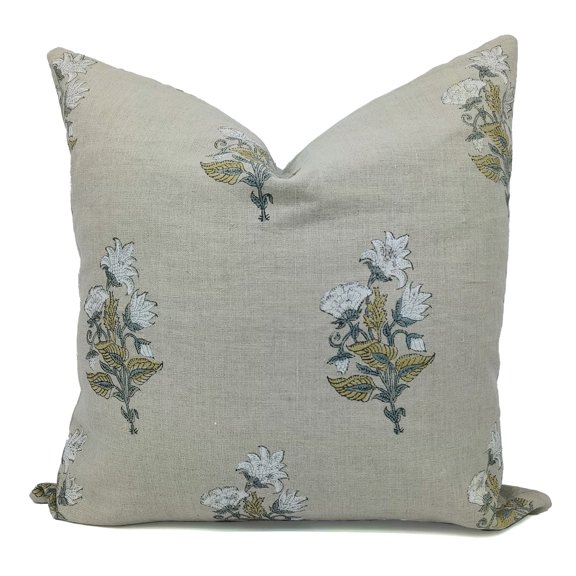 Fabdivine Pure Linen Hand Block Print Decorative Throw Pillow Cover , 20"X20", White
