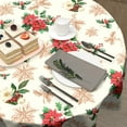 thumbnail image 2 of Christmas Red Flowers and Brown Leaf Tablecloth Holly Berries Flower Round Tablecloth 60 Inch for Farmhouse Kitchen Decor Polyester Fabric Winter Table Cover for Party Outdoor Camping Holiday, 2 of 5