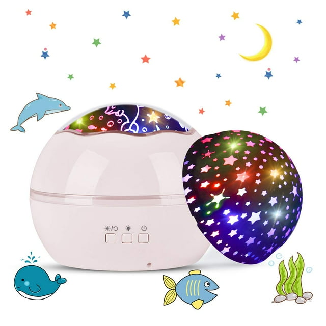LED Projector Lamp, Starry Sky Baby Night Light 2 in 1 Ocean Projector & Stars Bedside Lamp 360 ° Degree Rotation Projection Lamp 8-Color Change Perfect for Kids Bedroom