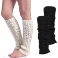 thumbnail image 1 of 2 Pairs Chunky Cable Knit Leg Warmers,Solid Color Crochet Knitted Long Boot Cuffs Socks Boot Topper Socks Leg Cuffs, 1 of 4
