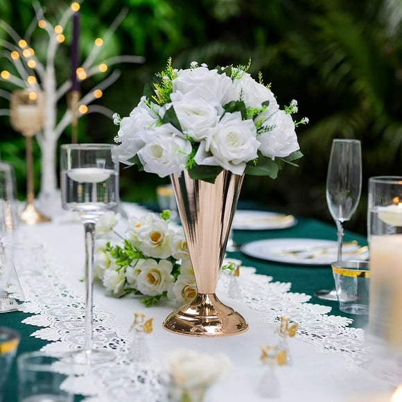 Nuptio 2/10 Pcs Bouquet de Fleurs Artificielles, 15 Têtes de Roses en Plastique avec Base, Centre de Table de Mariage pour Fêtes Décoration Maison de la Saint-Valentin