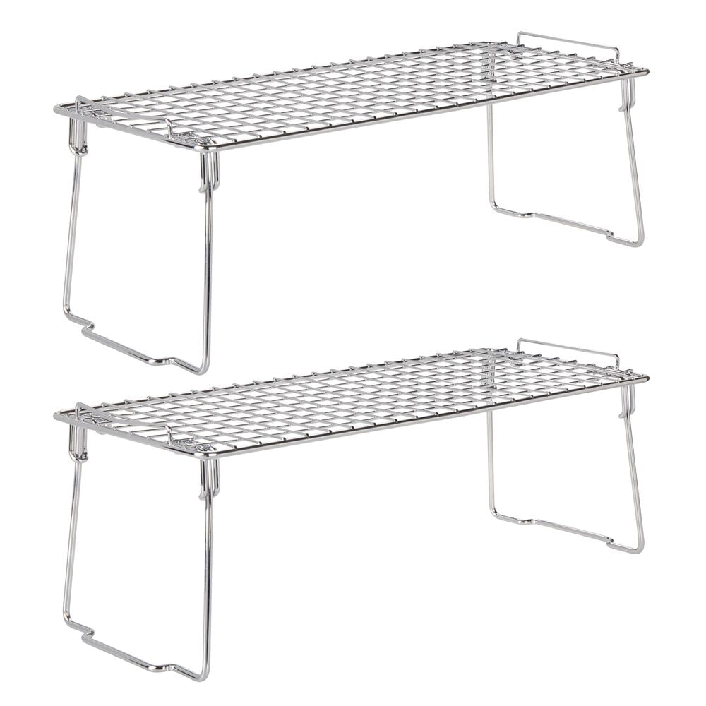 mDesign Metal Stackable Kitchen Storage Organizer Shelf, 2 Pack Chrome