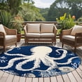 thumbnail image 4 of Round Rugs 5Ft, Beige Octopus Coastal Round Area Rug Washable Indoor Throw Carpet, Navy Blue Nautical Ocean Coral Soft Non Slip Circle Rug for Cabinet Bathroom Home Decor Aesthetic, 4 of 8