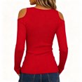 thumbnail image 7 of Cold Shoulder Ribbed Top for Women Long Sleeve Slim Fit Deep V Neck Fitted Knit Shirt Fall Versatile Comfy Casual Basic Blouse Red XXL, 7 of 7