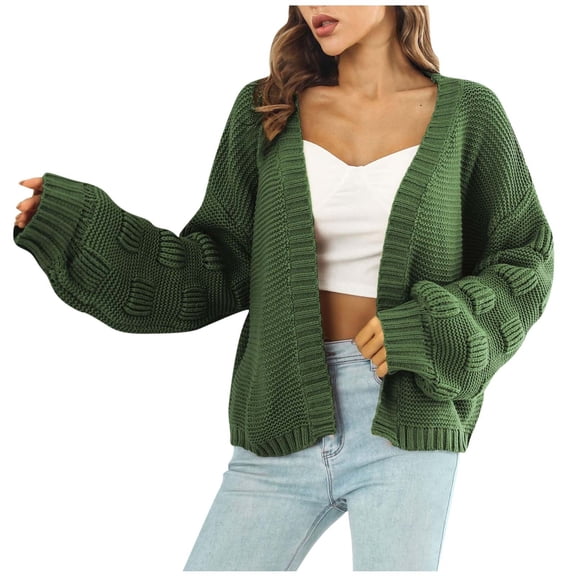 Tuphregyow Women Cardigan Open Front Leisure Work Knit Outwear Loose Cardigans Long Sleeve Oversized Lightweight Sweaters Trendy Solid Army Green L