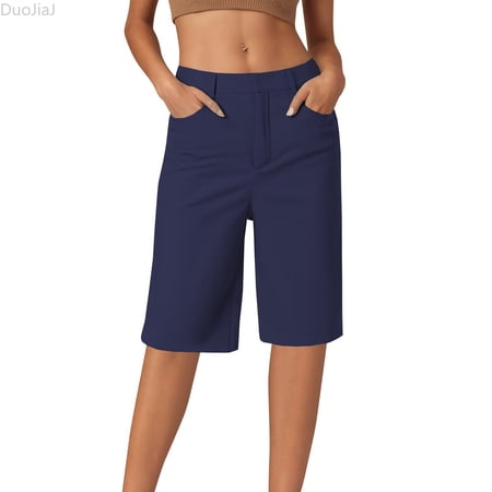 DuoJiaJ Women s Comfortable Casual Straight High Elastic Twill Five Eighths Leggings Women Shorts Blue XL