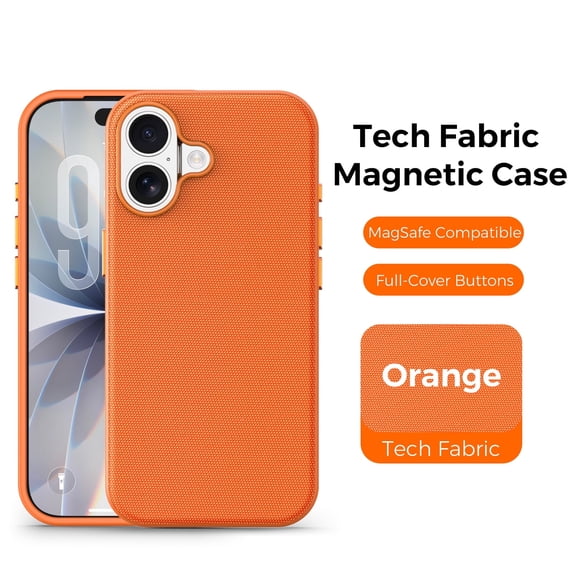 Kryonix For iPhone 17 6.3" Case Built-In Magnetic MagSafe Compatible Wireless Charging Car Mount Adsorption Sweatproof Anti-Slip Anti-Fingerprint Protective Case,Orange