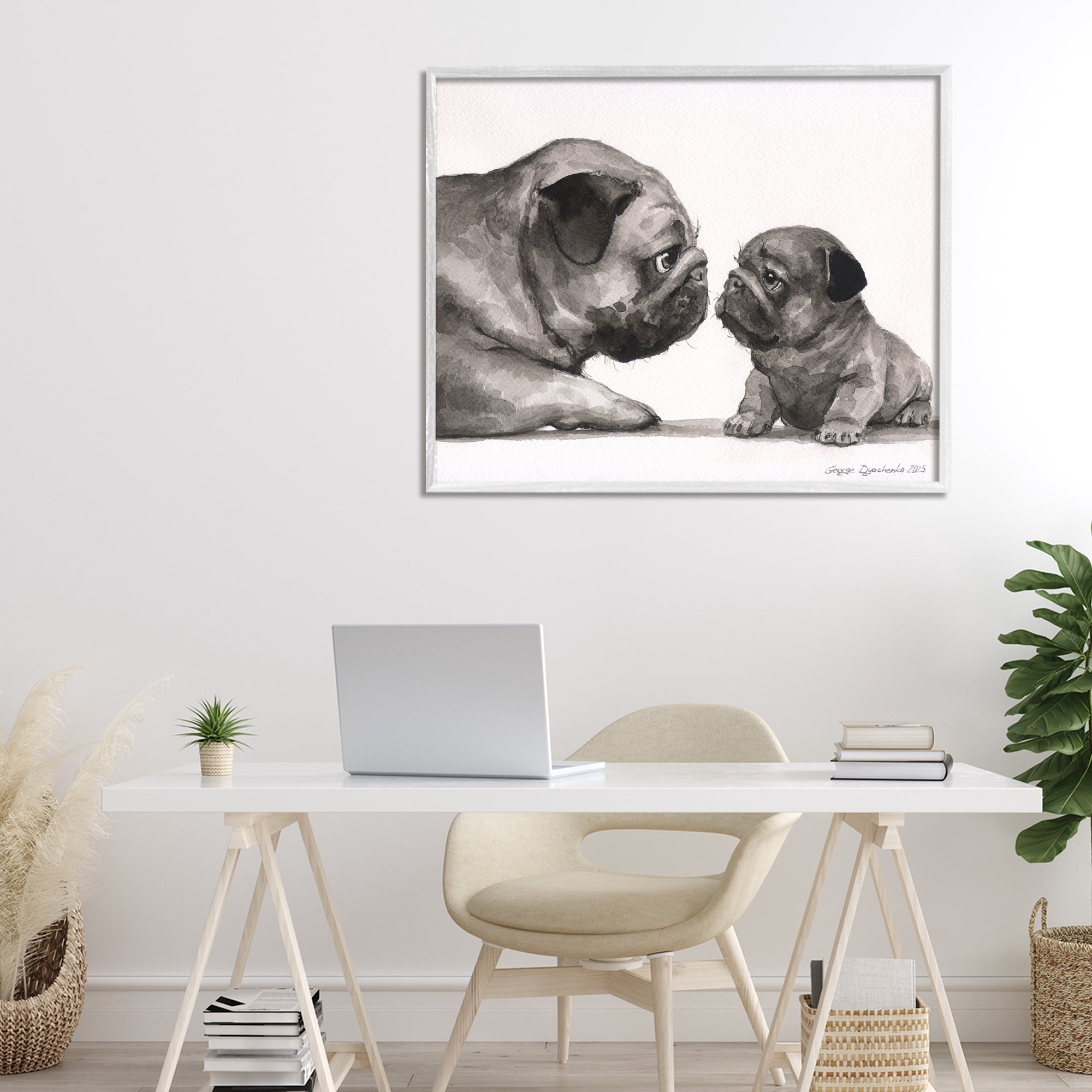 Stupell Industries Pug And Her Puppy White Framed Giclee Art, design by George Dyachenko