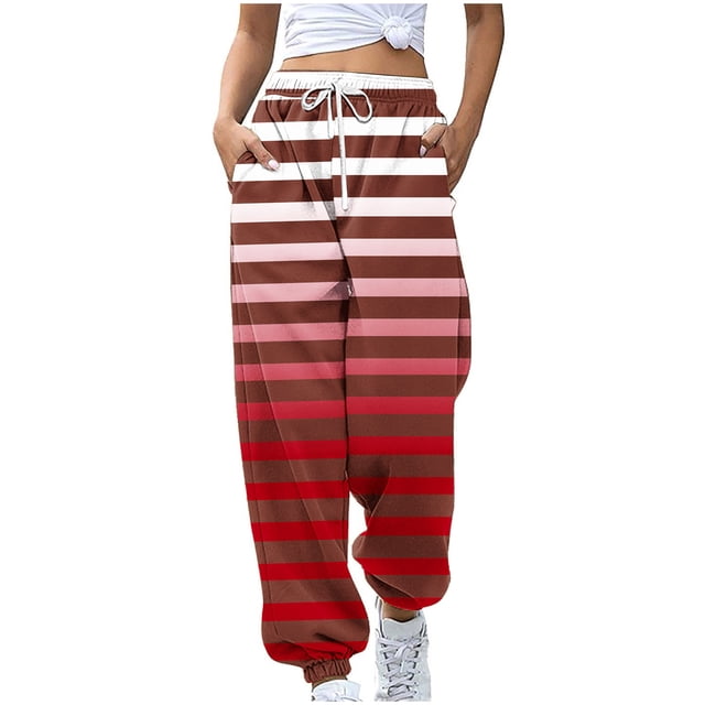 FAIWAD Pantalon de Survêtement pour Femmes à Cordon, Taille Haute, Imprimé à Rayures, Joggers Amples, Bas Resserré, Pantalon Athlétique