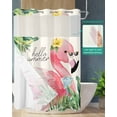 thumbnail image 2 of No Hook Shower Curtain with Snap-in Liner, Pink Flamingos Waterproof Fabric Bathroom Curtains, Green Leaves Pastoral Abstract Art Bath Curtains & Mesh Top Window Stall 48"x72", 2 of 6