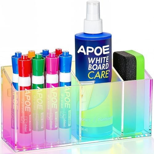 Magnetic Dry Erase Marker Holder, Acrylic Magnet Pen Holder for Whiteboard, Refrigerator, Magnetic Fridge Organizer for Office, Classroom, Whiteboard Maker Holder, Locker Organizer(Colorful)