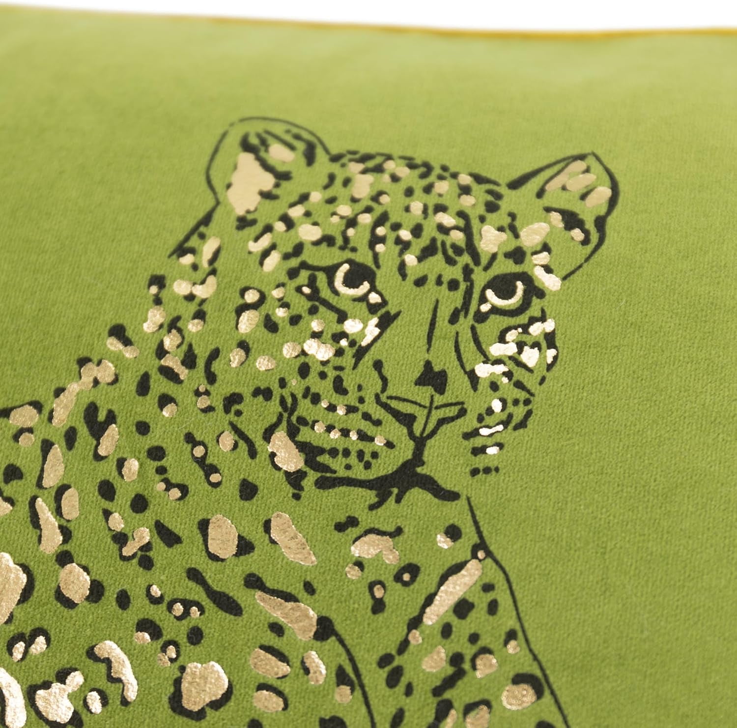 JWH Gold and Green Rectangle Cotton Velvet Leopard Print Cushion Cover 12x20inch