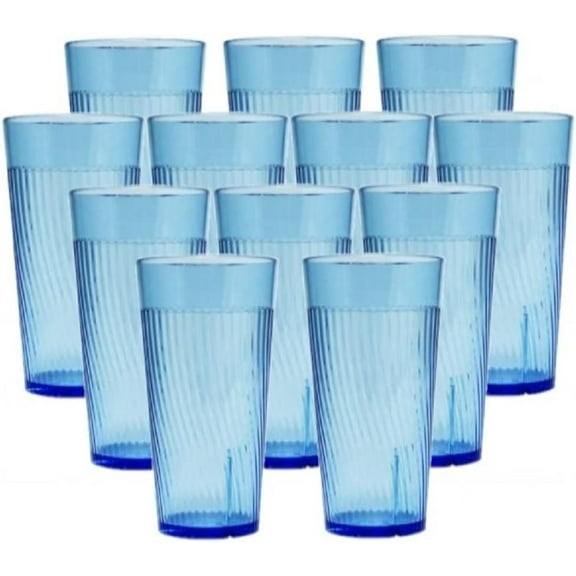 TrueCraftware- Set of 12 Belize 16 oz. Tumbler/Drinking Cups Blue Polycarbonate-Premium Iced Tea Glasses Stackable Reusable Dishwasher Safe Break-Resistant for Home and Restaurants