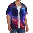 thumbnail image 2 of Gukieu Cosmic Cat Psychedelic Journey Print Men's Short-sleeved Shirts, Button-down Pocket Shirts, T-shirts, Beach Vacation Travel Summer Clothing-3X-Large, 2 of 5