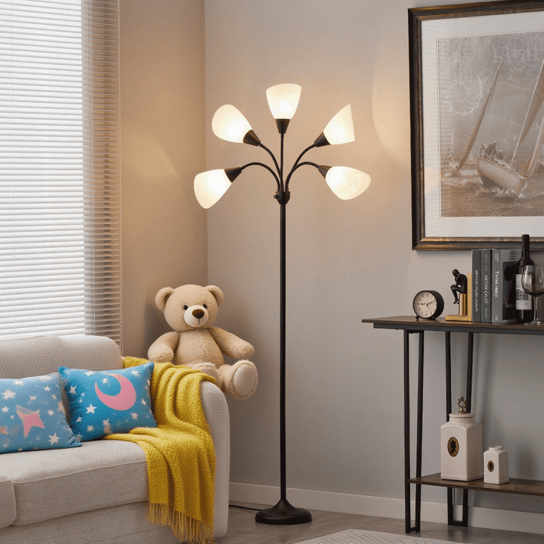 HonoDing 68-Inch 5-Light Adjustable Gooseneck Floor Lamp, Black photo 2