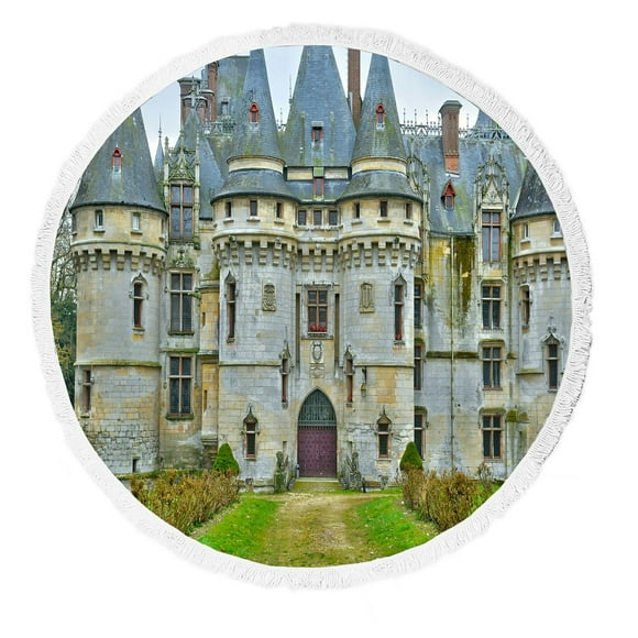 HATIART Ile de France le Château de Vigny en Val D Oise Serviette de Plage Couverture avec des Glands Plage Jeter Serviette Tapis de Yoga Couverture de Pique-Nique