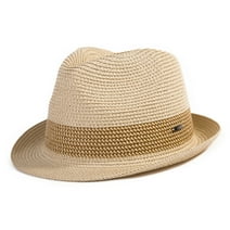 Comhats Mens Fedora Trilby Straw Sun Hats Summer Panama Beach Sunhats for Men Foldable Short Brim Golf Hats Beige L XL 58-60CM