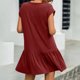 thumbnail image 2 of Vestido de Manga Corta para las Mujeres Moda Color Sólido Plegado Cuello Redondo Vestido, Algodón Poliéster, 2 of 6
