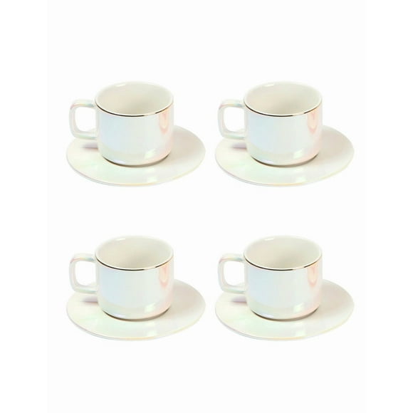 Juego De 4 Tazas De Ceramica Con Plato