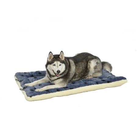 MidWest Homes For Pets Fleece / Blue Paw Print Reversible Dog Bed / Crate Mat