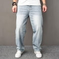 thumbnail image 2 of Baggy Jeans Men Straight Stylish Comfortable Denim Pants Menswear Underwear Plain Casual Beige 113 Baggy Pants Jean, 2 of 6