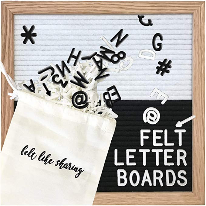 Gray Felt Letter Board 12x12 Inch Changeable Letter Boards with 340 White & Gold Letters Drawstring Bag Punctuation Stand 