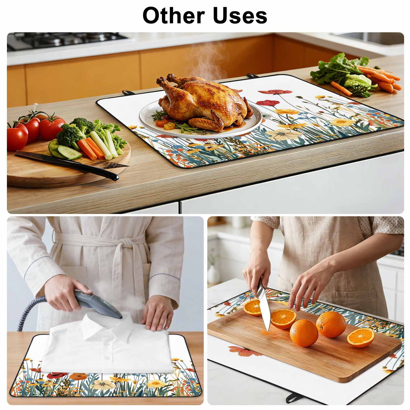 Spring Floral Stove Top Cover for Electric Stove, Heat-proof & Non Slip Glass Top Stove Cover Protector, Watercolor Elegant Botanical Summer Kitchen Flat Cooktop Rubber Mat 24x21 Inches