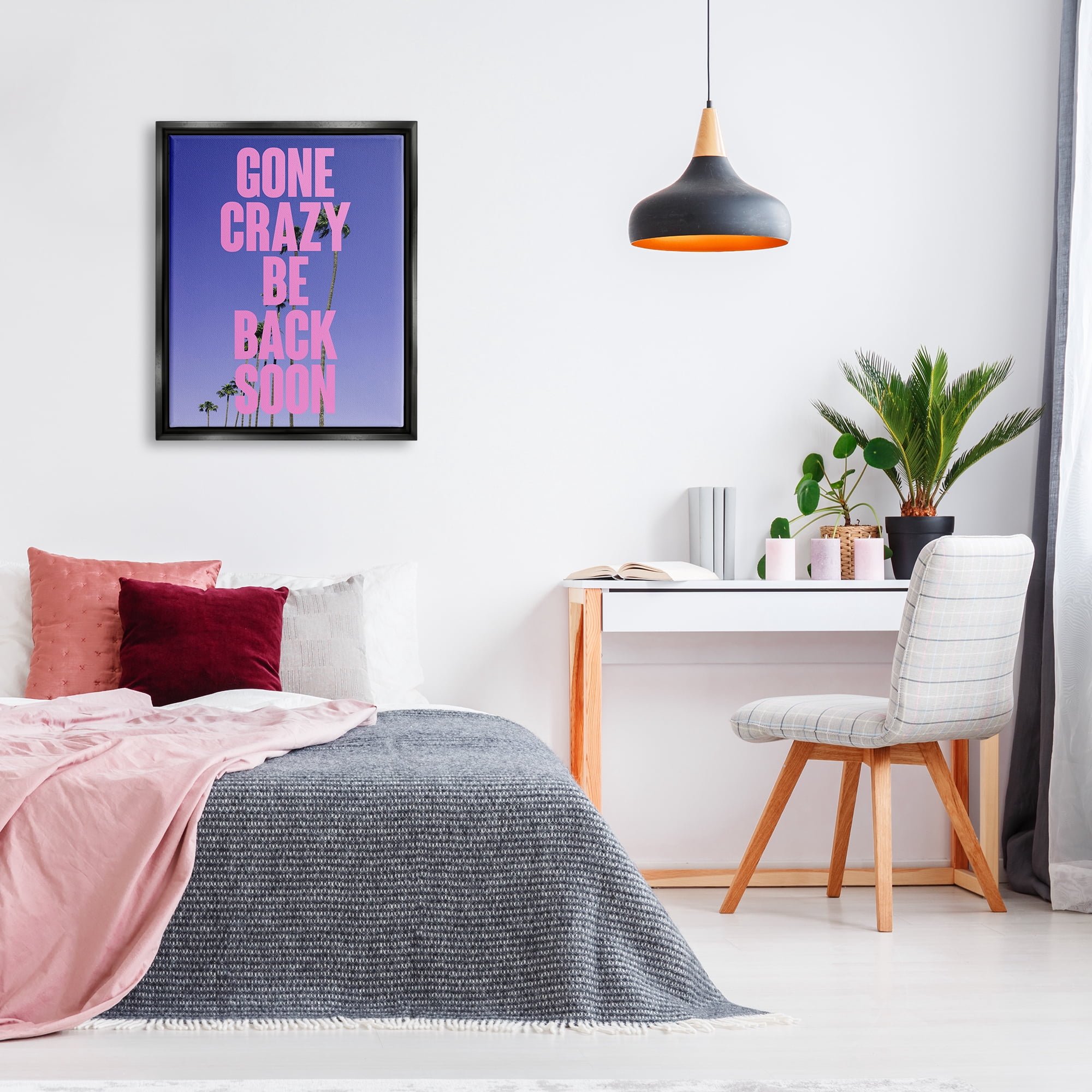 Stupell Industries Gone Crazy Back Soon Phrase Landscape Painting Black Floater Framed Canvas Art Print Wall Art, 25 x 31
